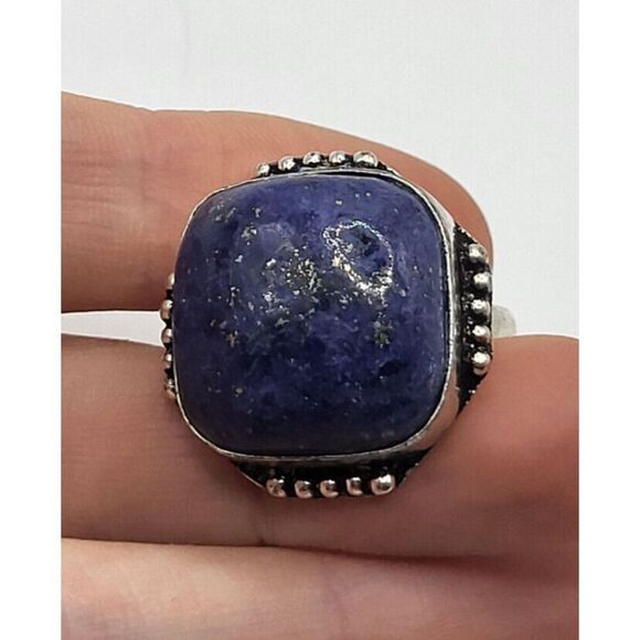 Bohemian Lapis Square Ring sz 10 - Picture 4 of 7